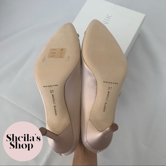NIB Manolo Blahnik Hangisi 90 Satin Pumps 37 Nude - Picture 6 of 9